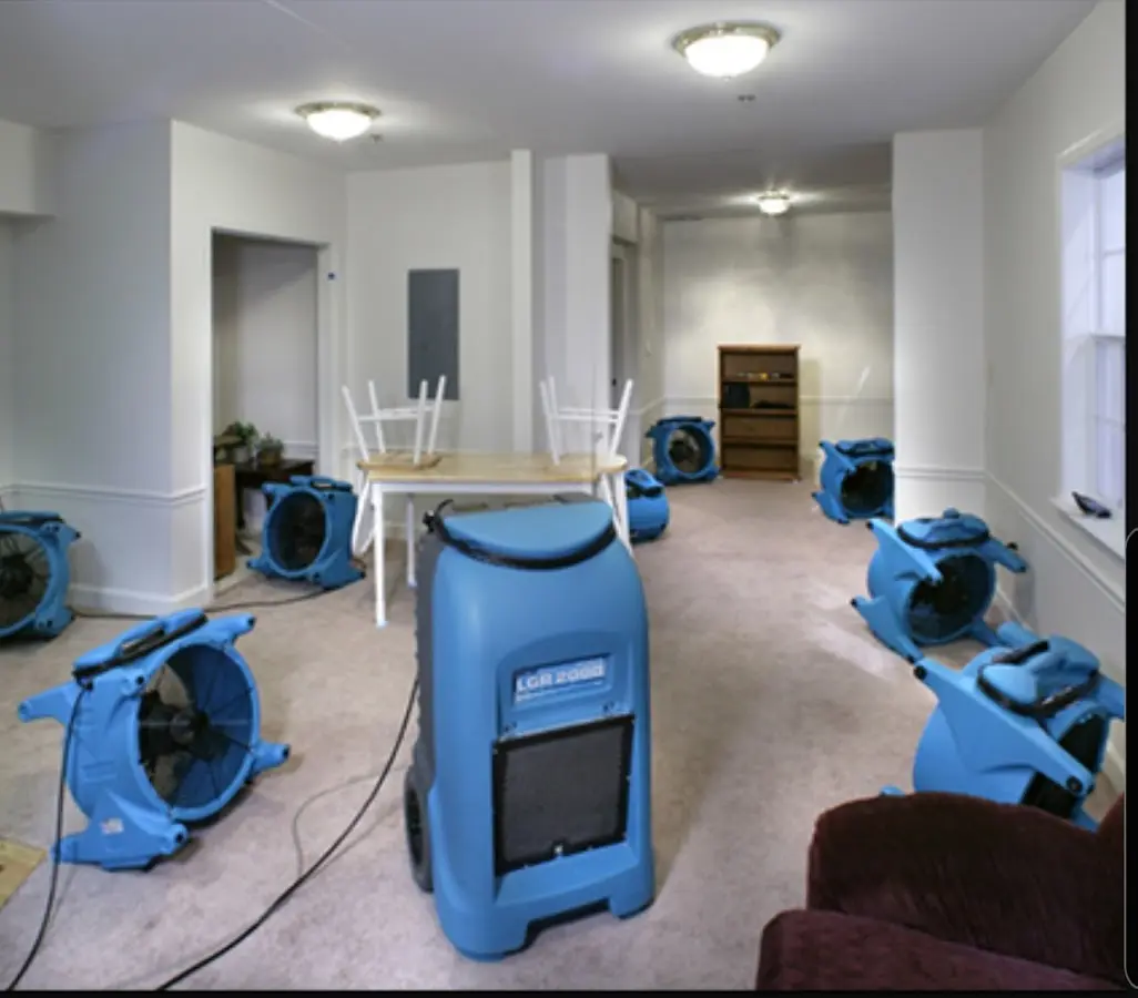 Air movers and dehumidifier setup for Water Extraction & Removal in Maynard